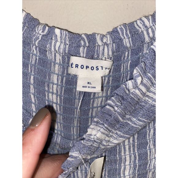 Aeropostale Blue White Striped Off Shoulder Smocked Stretch Top Dress Size XL - Picture 6 of 8